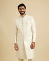 Warm White Mirror Embellished Sherwani Set with Leaf Motifs